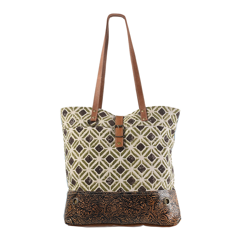 OHLAY KB241 TOTE Upcycled Wool Canvas Embossed Genuine Leather women bag western handbag purse