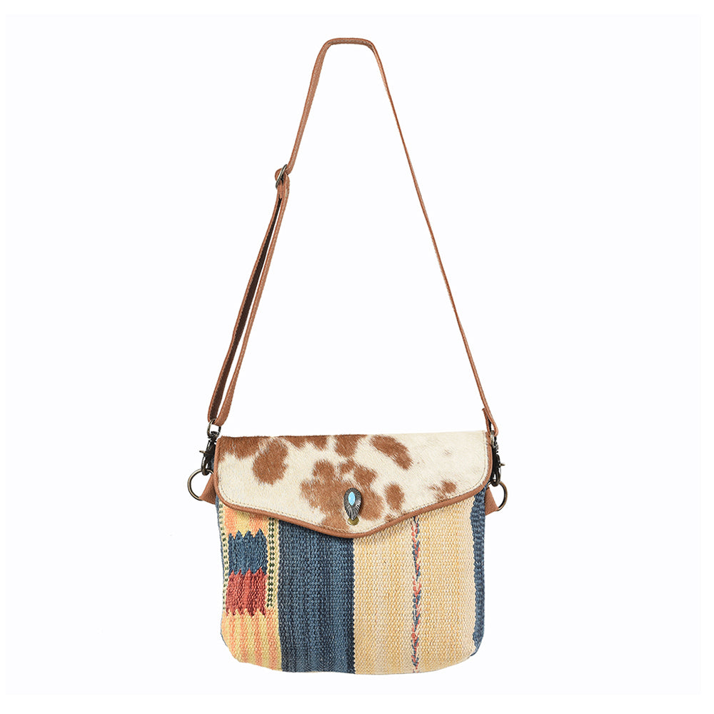 OHLAY Cross Body Upcycled Wool Canvas Embossed Hair-On Genuine Leather Women Bag Western Handbag Purse Womens Handbags