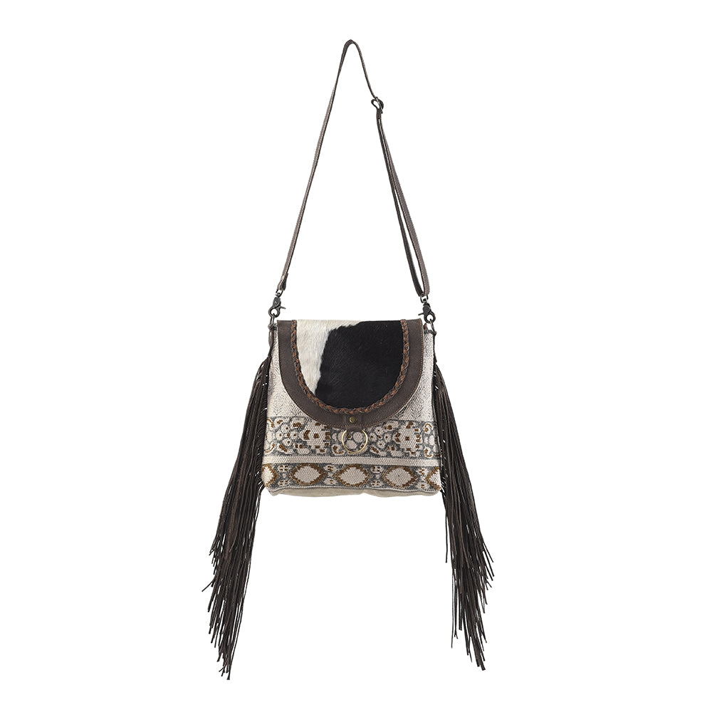 OHLAY Messenger Upcycled Wool Canvas Hair-on Genuine Leather women bag western handbag purse