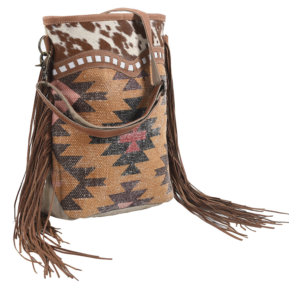 OHLAY Large Crossbody Upcycled Wool Canvas Hair-on Genuine Leather women bag western handbag purse