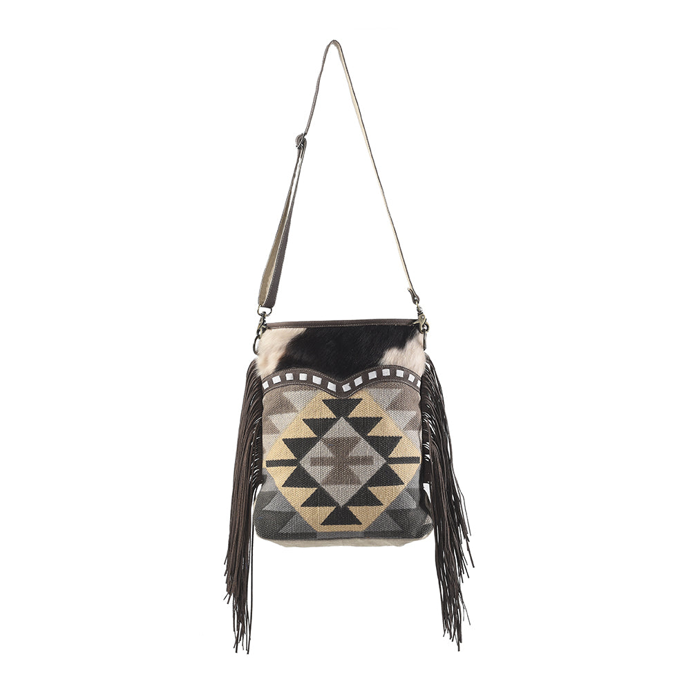 OHLAY Large Crossbody Upcycled Wool Canvas Hair-on Genuine Leather women bag western handbag purse