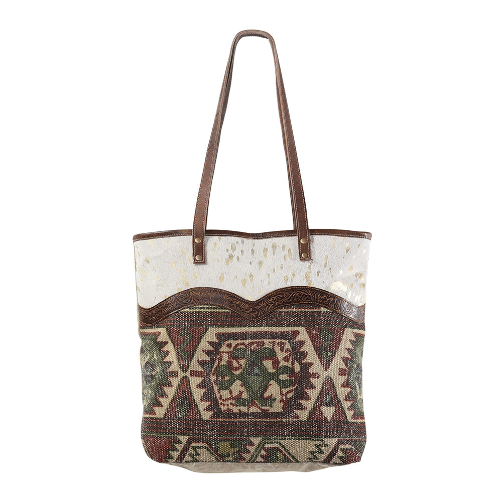 OHLAY KB283 TOTE Upcycled Wool Canvas Embossed Hair-on Genuine Leather women bag western handbag purse