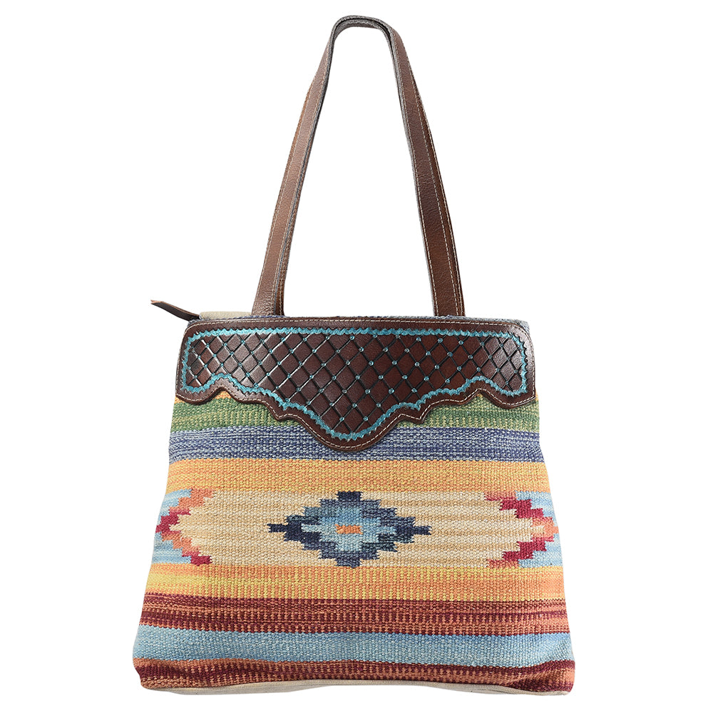 OHLAY KB300 TOTE Hand Tooled Upcycled Wool Canvas Genuine Leather women bag western handbag purse