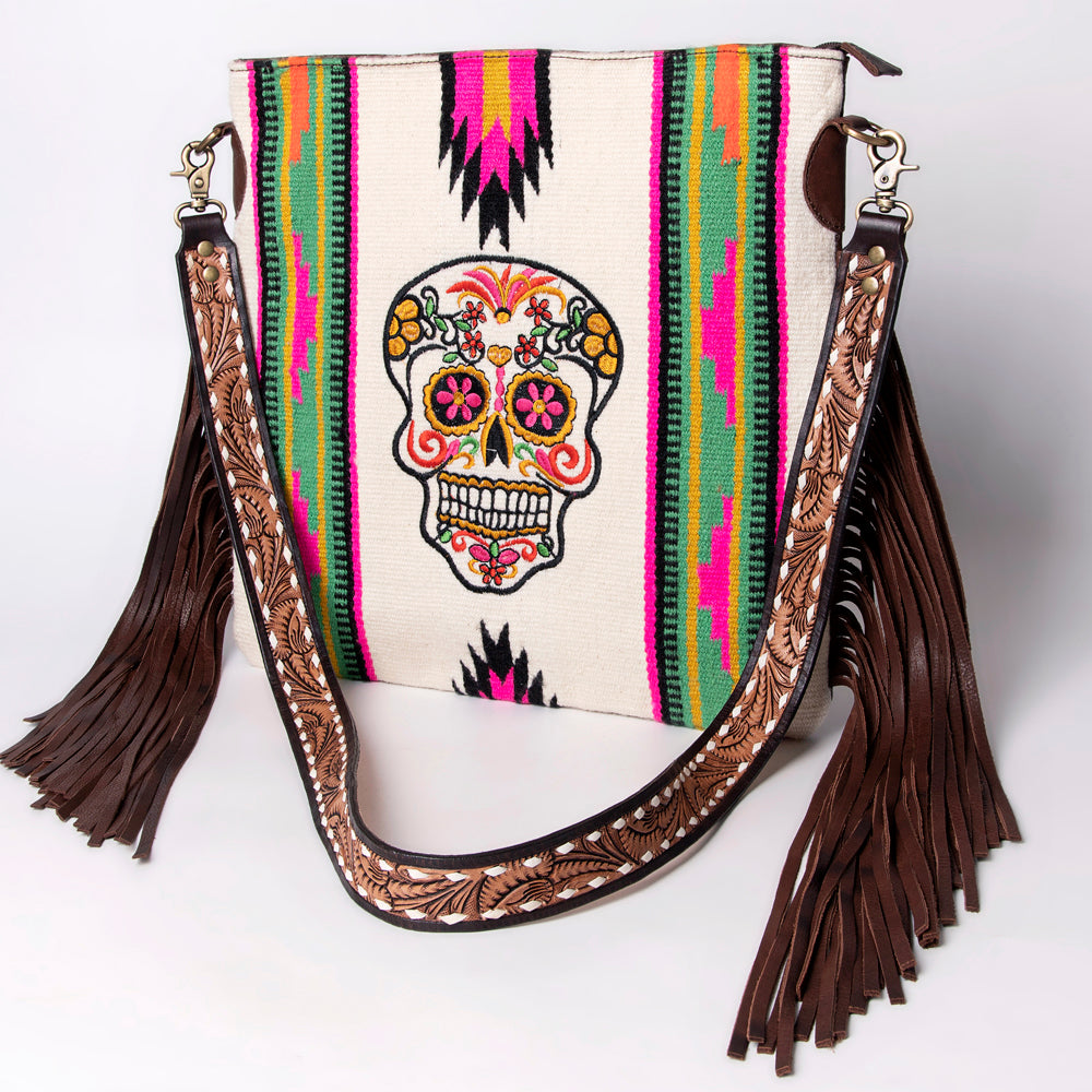 American Darling Messenger Saddle Blanket Fabric Genuine Leather Western Women Bag Handbag Purse Travel Bags College