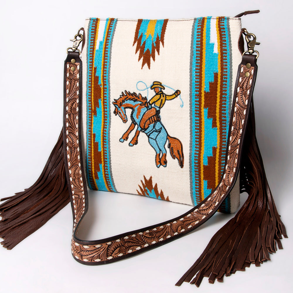 American Darling Messenger Saddle Blanket Fabric Genuine Leather Western Women Bag Handbag Purse Travel Bags College