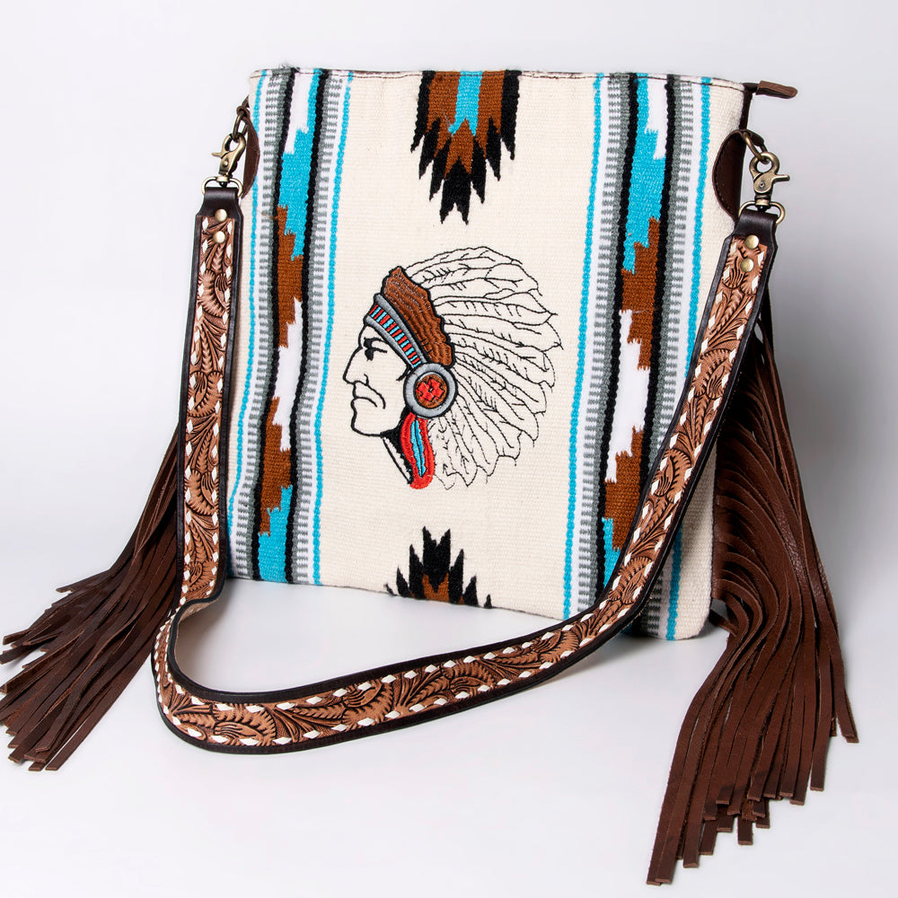 American Darling Messenger Saddle Blanket Fabric Genuine Leather Western Women Bag Handbag Purse Travel Bags College