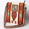 American Darling Large Cross body Bag Hand-Woven Saddle Blanket Vegetable-Tanned Genuine Leather Floral Carved Buck Stitched