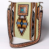 American Darling Large Cross body Bag Hand-Woven Saddle Blanket Vegetable-Tanned Genuine Leather Floral Carved Buck Stitched