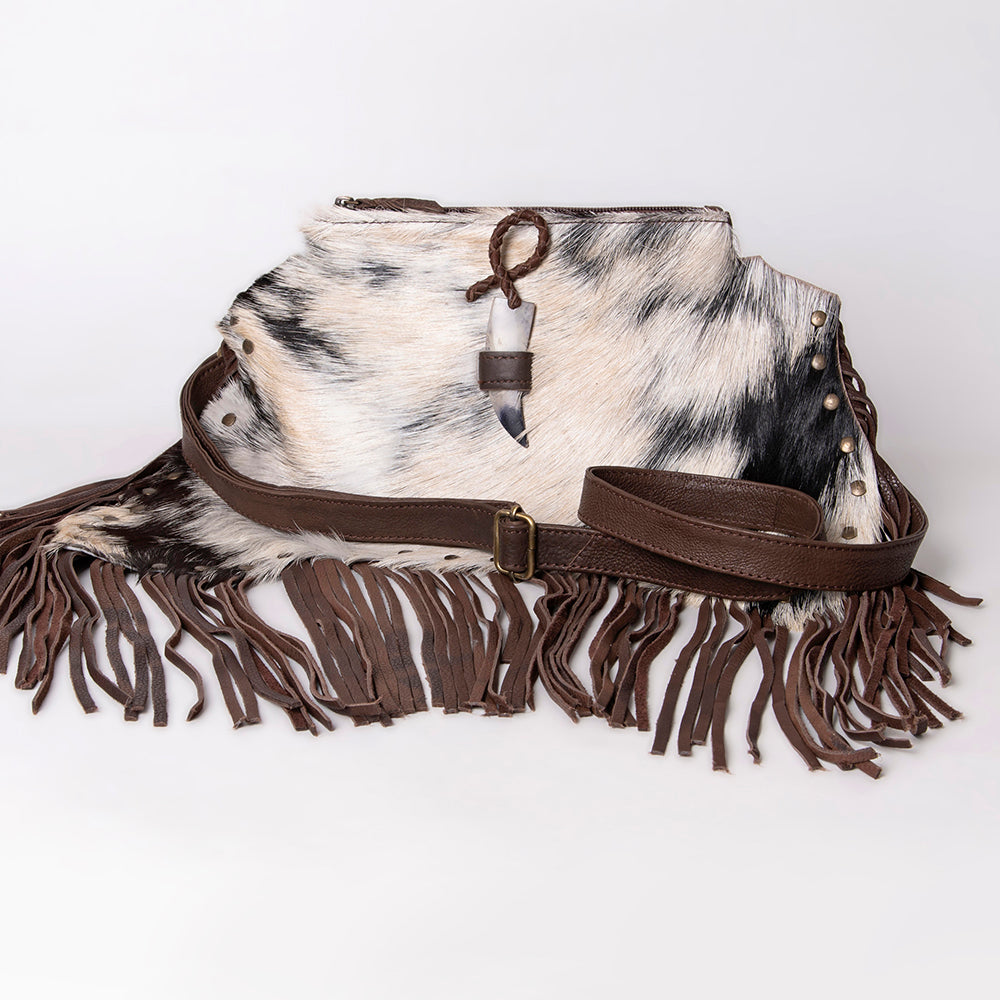 American Darling Cross body Bag Hair-On Cowhide Western Leather Purse with Braided Accents 7in x 9in