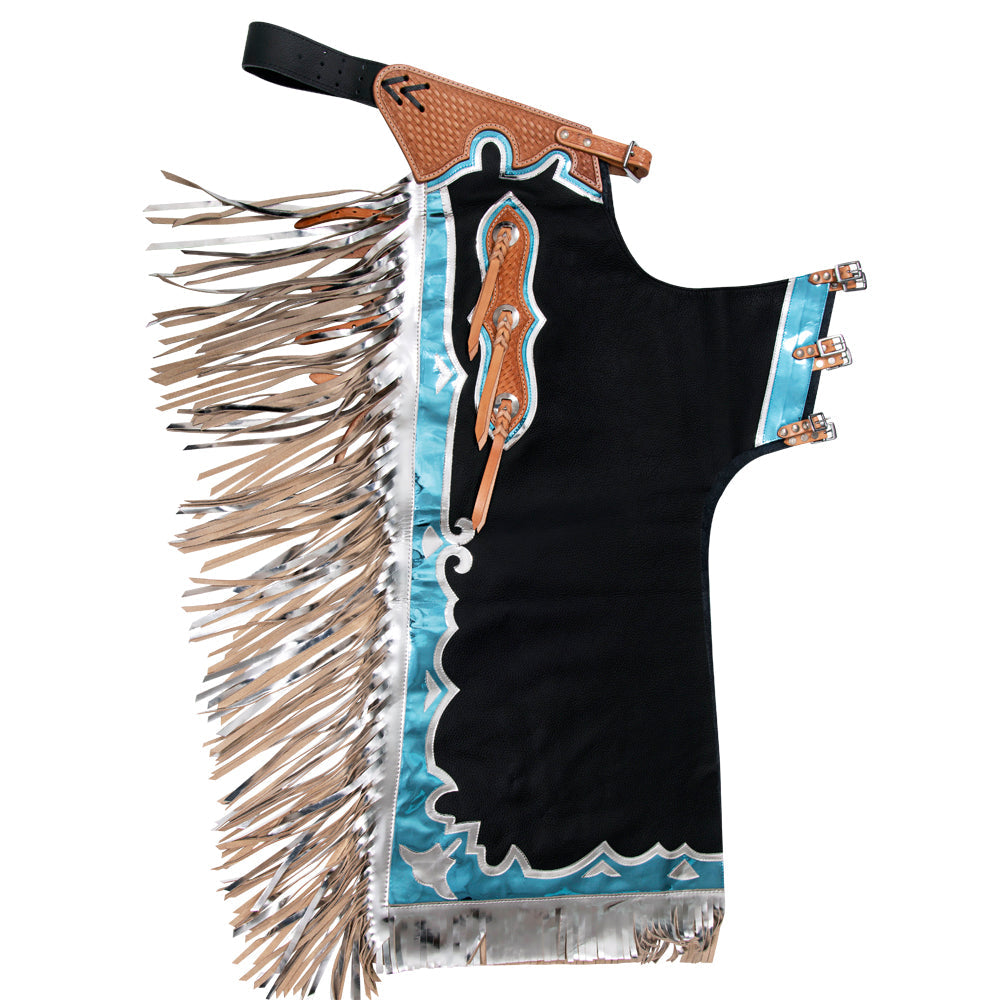 HILASON Pro Rodeo Bull Riding Genuine Leather Chaps Black