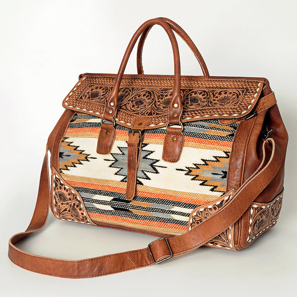 American Darling Duffel Saddle Blanket Hand Tooled Genuine Leather Western Women Bag | Handbag Duffle Weekend Travel Bags for