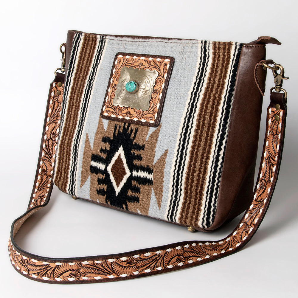 American Darling Messenger Saddle Blanket Fabric Genuine Leather Western Women Bag Handbag Purse | Cute