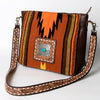 American Darling Large Cross body Bag for Women - Hand Tooled Leather, Hand Woven Saddle Blanket & Turquoise Concho Crossbody