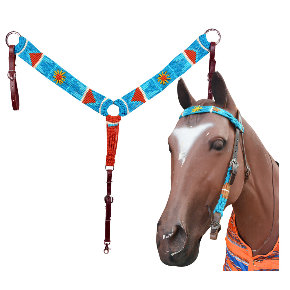HILASON Cactus Western Wool Headstall & Breast Collar Tack Set Turquoise White | Leather for Horses