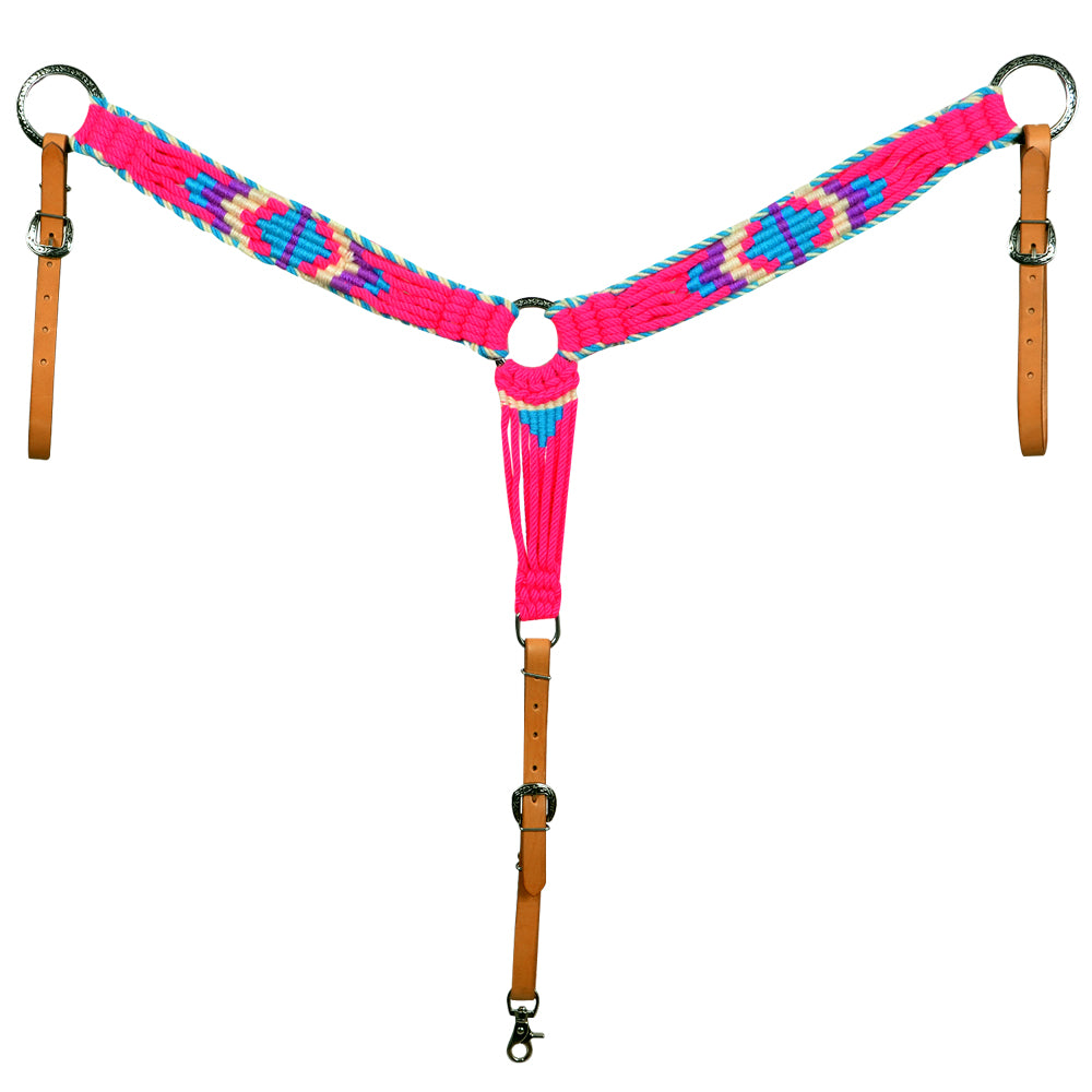 HILASON Cactus Western Wool Headstall & Breast Collar Tack Set Turquoise Pink | Leather for Horses