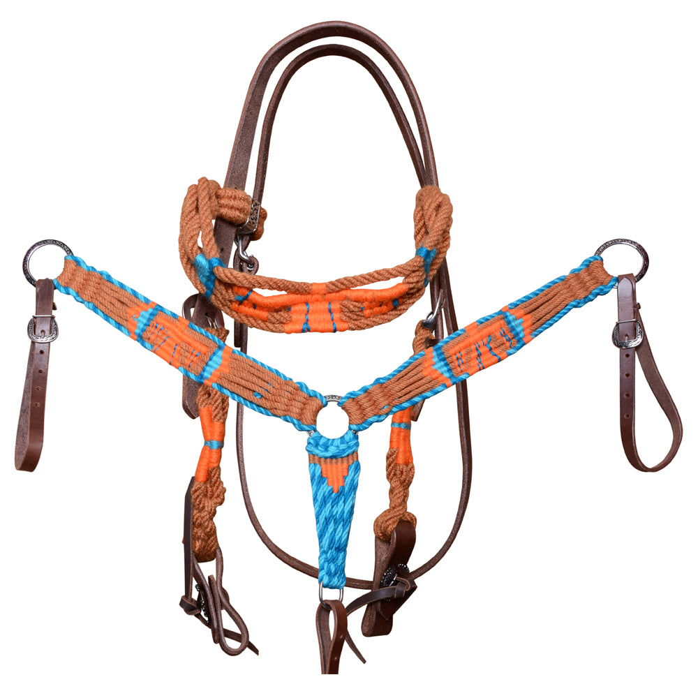 HILASON Cactus Western Wool Headstall & Breast Collar Tack Set Turquoise Brown | Leather for Horses