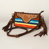 American Darling Women's Hand Tooled Floral Carved Leather Small Cross body Bag with Hand Woven Saddle Blanket and Fringes