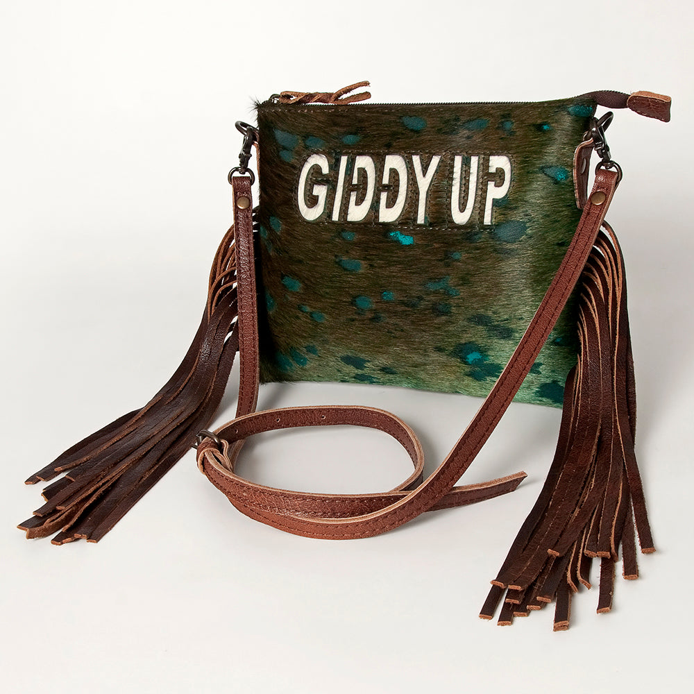 American Darling Western Small Crossbody Bag – Genuine Hair-On Cowhide Leather with Fringes, Adjustable Strap, Handcrafted in Texas