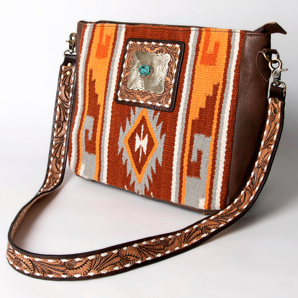 American Darling Messenger Saddle Blanket Fabric Genuine Leather Western Women Bag Handbag Purse | Cute