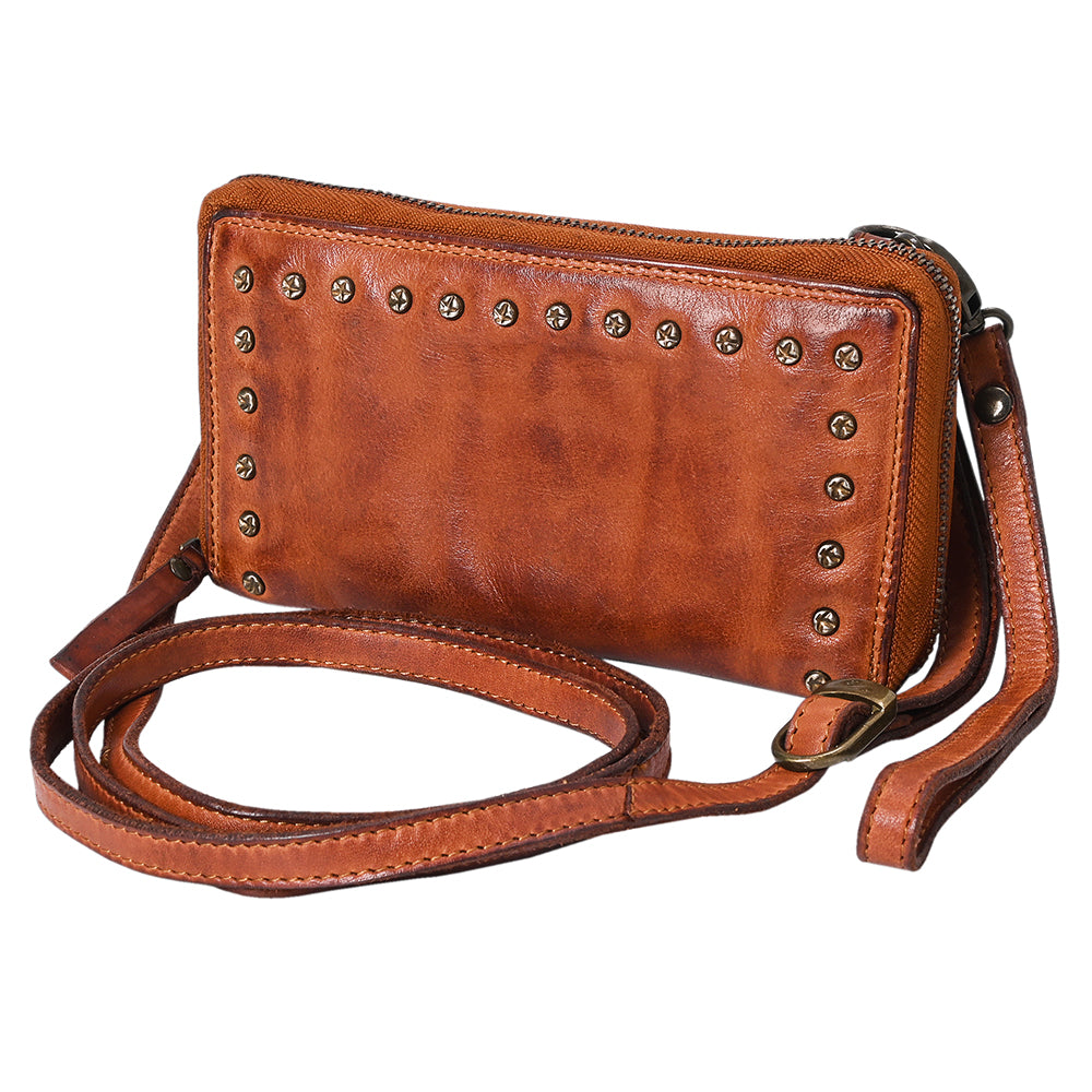 Spaghetti Western Swc212Cg Wallet Vintage Handmade Drum Dyed Genuine European Cowhide Leather Women Bag Western Handbag Purse