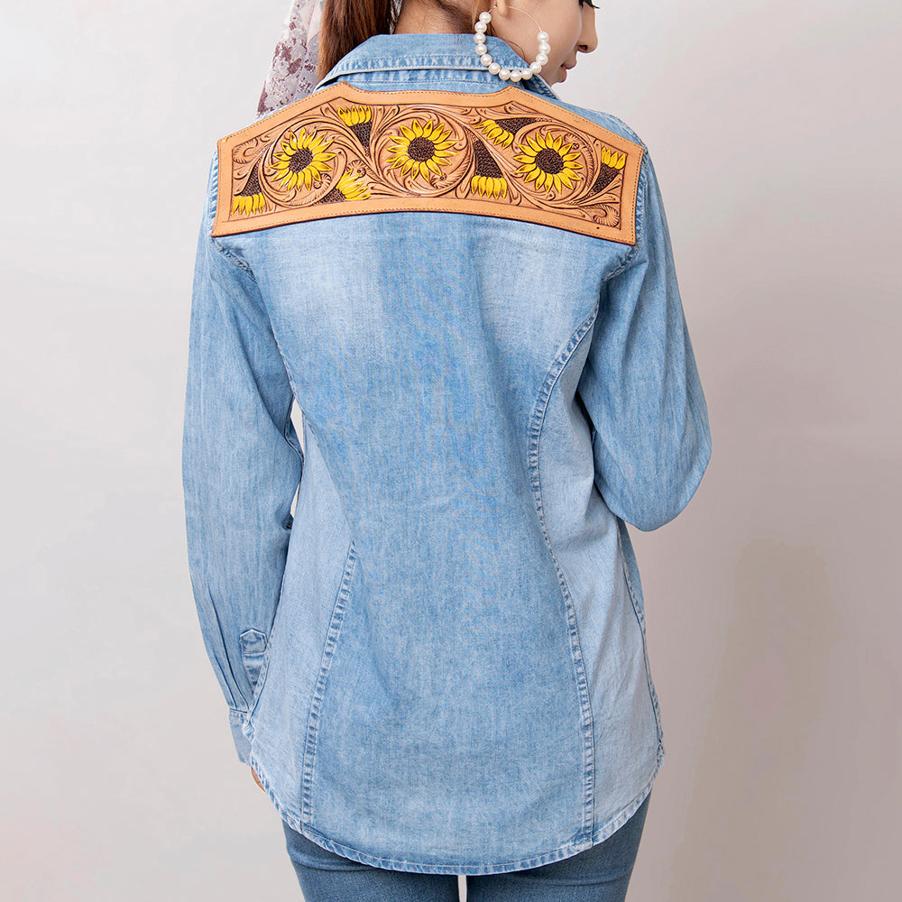 American Darling Genuine leather Hand tooled carved Women 100% cotton Denim Blazer dress jacket ladies | Vintage