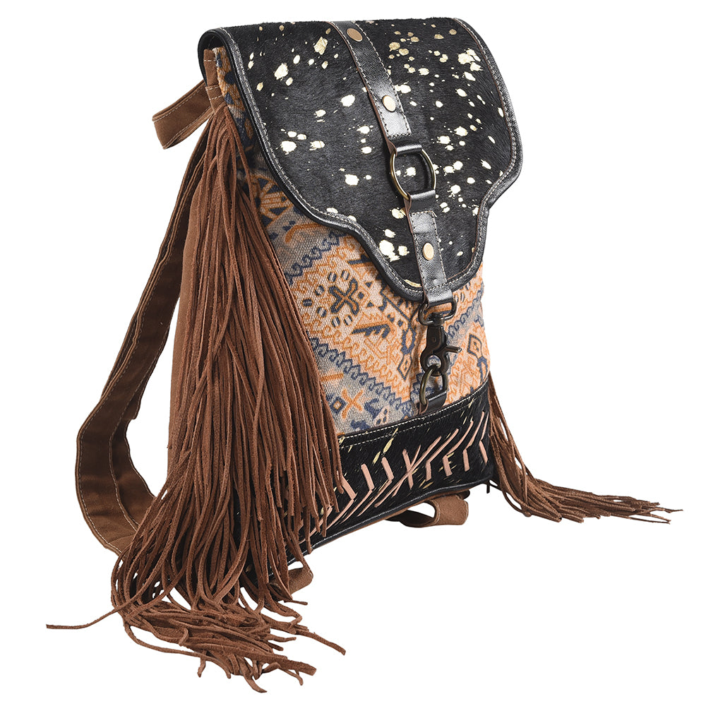 OHLAY Backpack Upcycled Canvas Hair-On Genuine Leather Women Bag Western Handbag Purse Womens Handbags Belt for Purses Summer