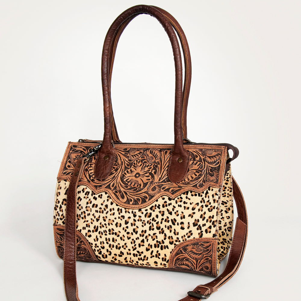 American Darling Speedy Bag Western Hand Tooled Floral Genuine Leather with Hair-On Cowhide & YKK Zipper for Women