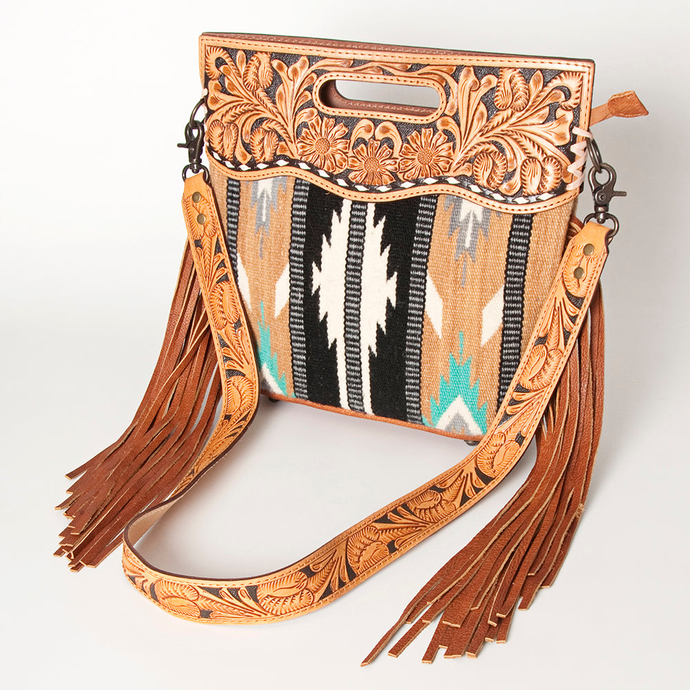 American Darling Clutch Hand Tooled Saddle Blanket Fabric Genuine Leather Western Women Bag Handbag Purse | Purses for Cute