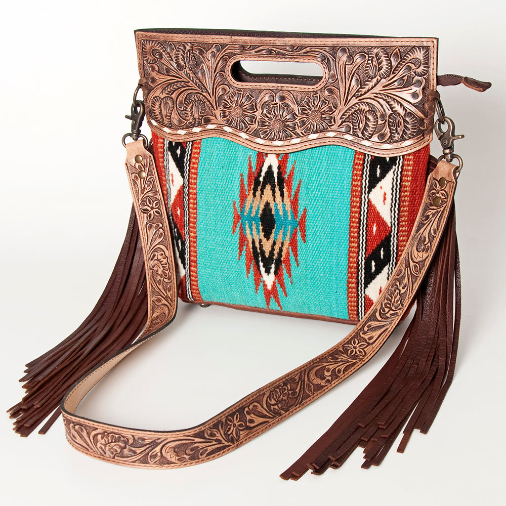 American Darling Clutch Hand Tooled Saddle Blanket Fabric Genuine Leather Western Women Bag Handbag Purse | Purses for Cute