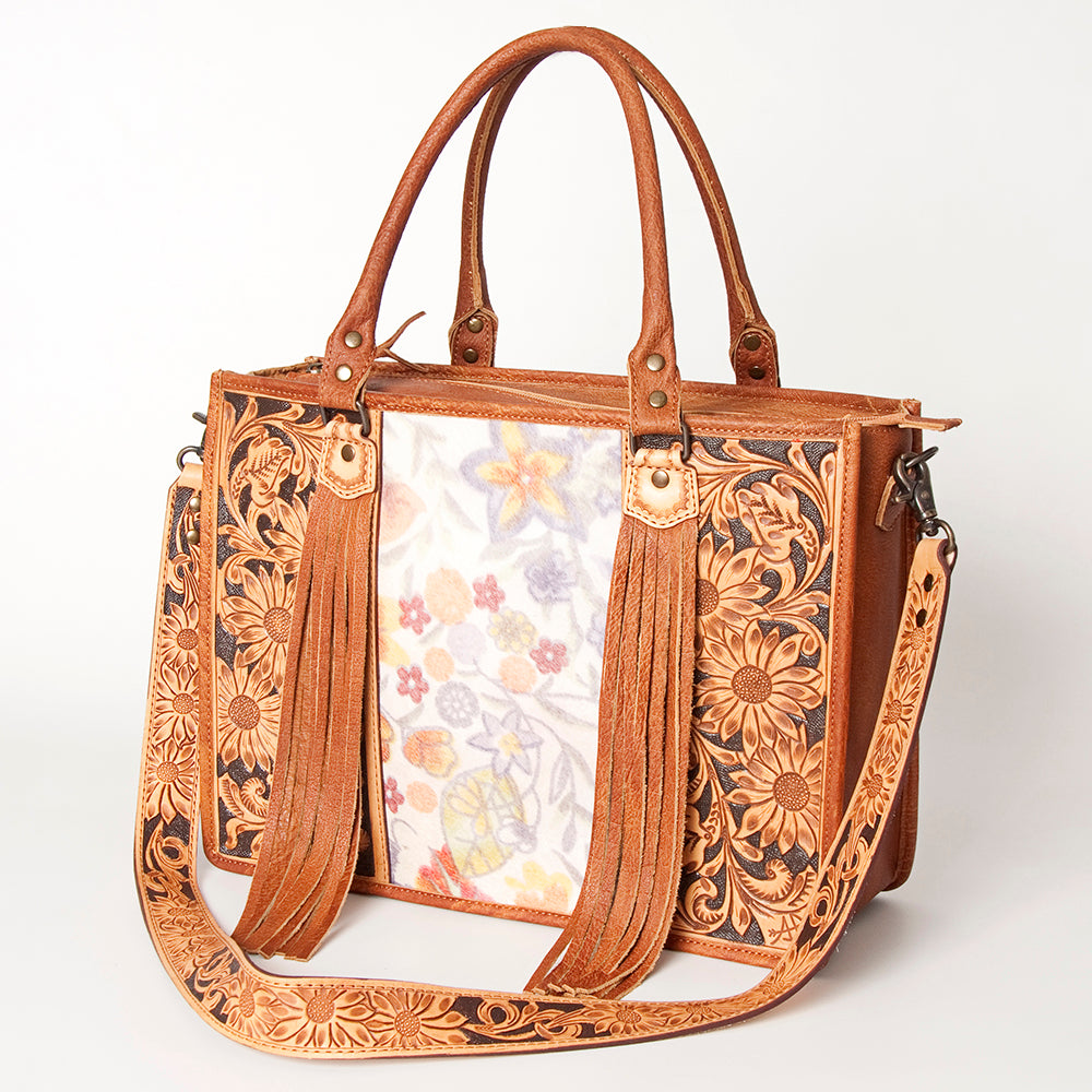 American Darling Briefcase Hand Tooled Hair On Genuine Leather Western Women Bag Handbag | for Cute Laptop