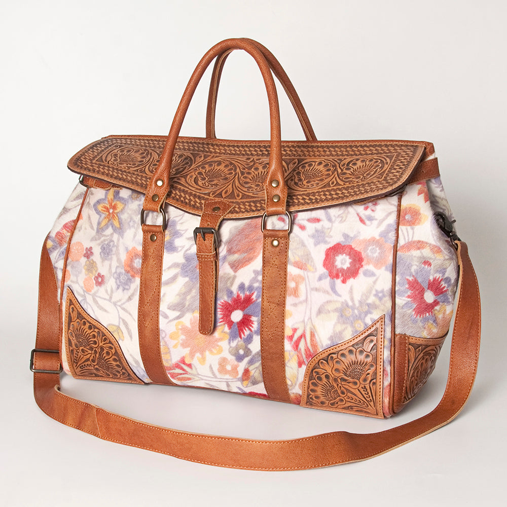 American Darling Duffel Saddle Blanket Hand Tooled Genuine Leather Western Women Bag | Handbag Duffle Weekend Travel Bags for