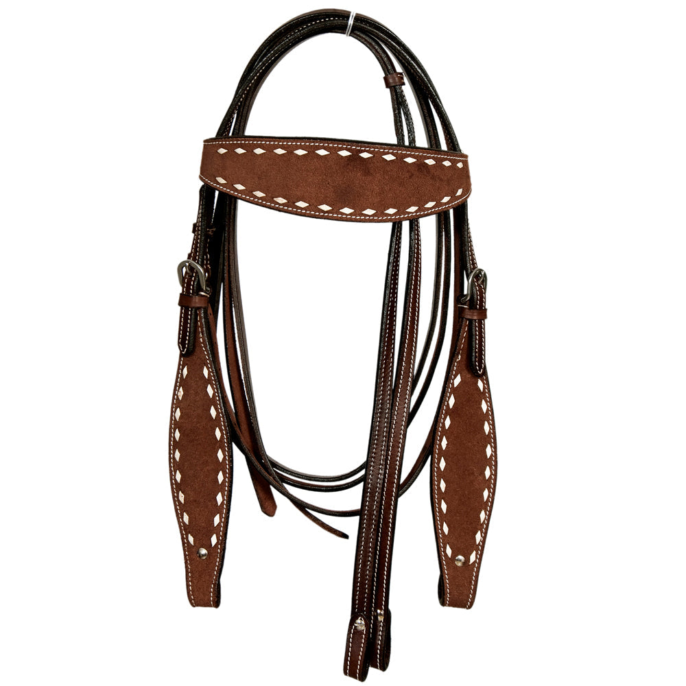 HILASON Western Horse Genuine Leather Headstall & Breast Collar With Side Buck Stitch Brown