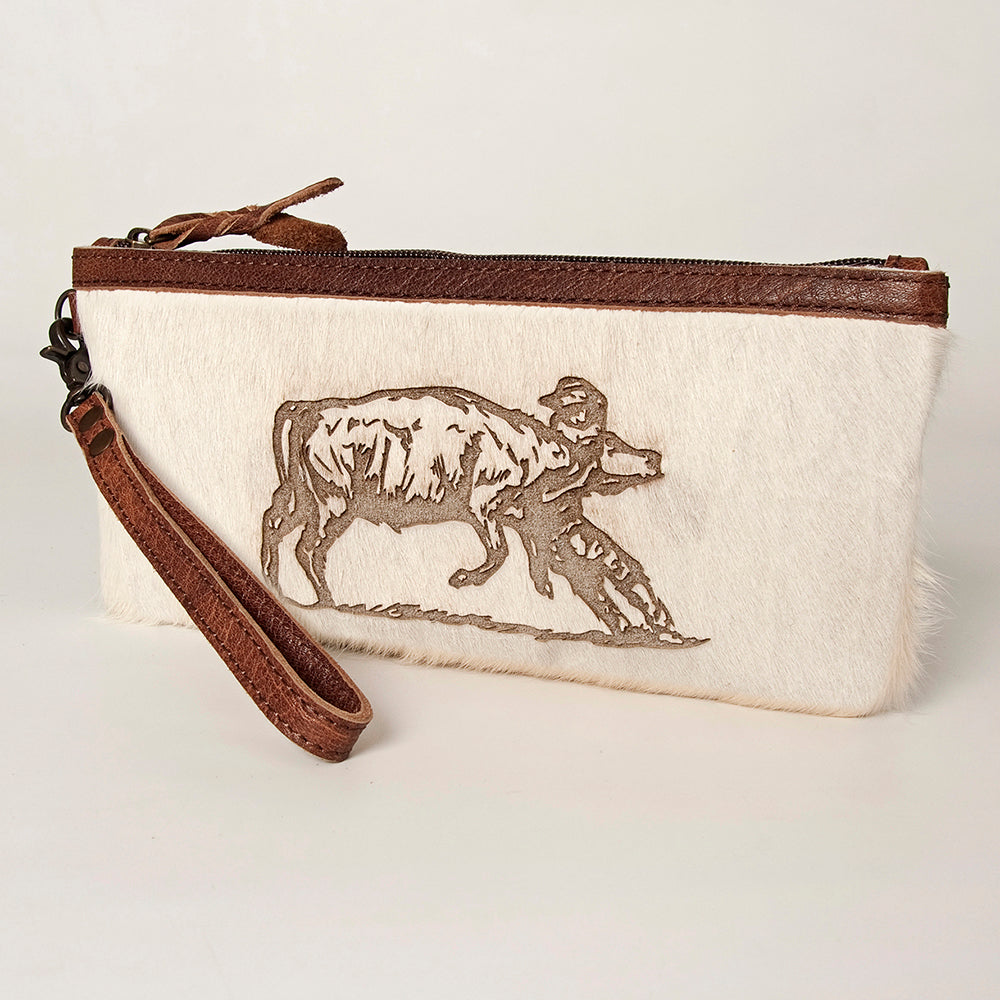 American Darling Wristlet Bag Handcrafted from Floral Embossed Damascus Genuine Leather with YKK Zipper and Wrist Strap