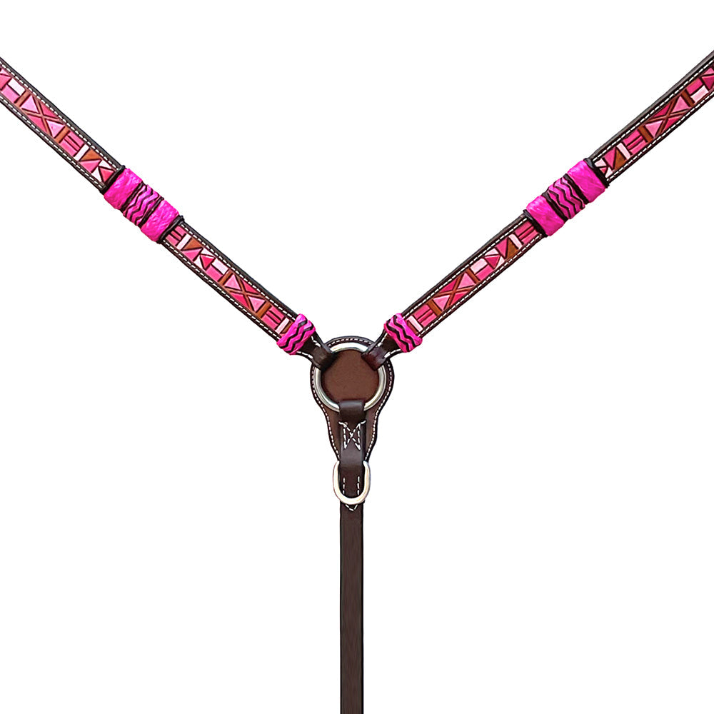 Hilason Western Horse Breast Collar Rawhide Braided American Leather Pink