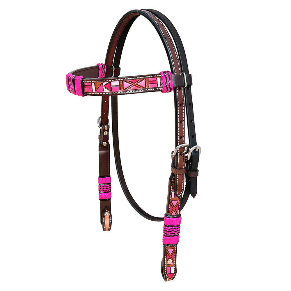 Hilason Western Horse Headstall Rawhide Braided American Leather Pink