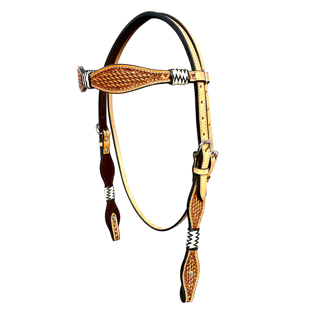 Hilason Western Horse Headstall Rawhide Braided American Leather Tan