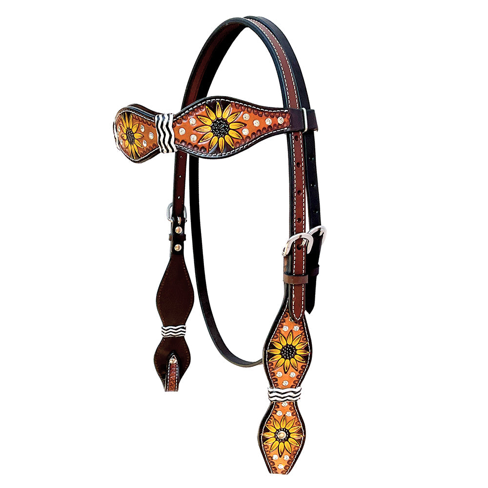 Hilason Western Horse Headstall Rawhide Braided American Leather Sunflower