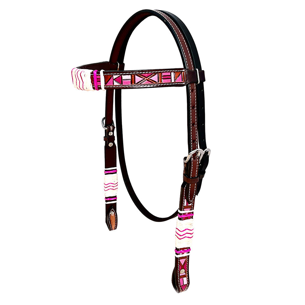 Hilason Western Horse Headstall Rawhide Braided American Leather Pink