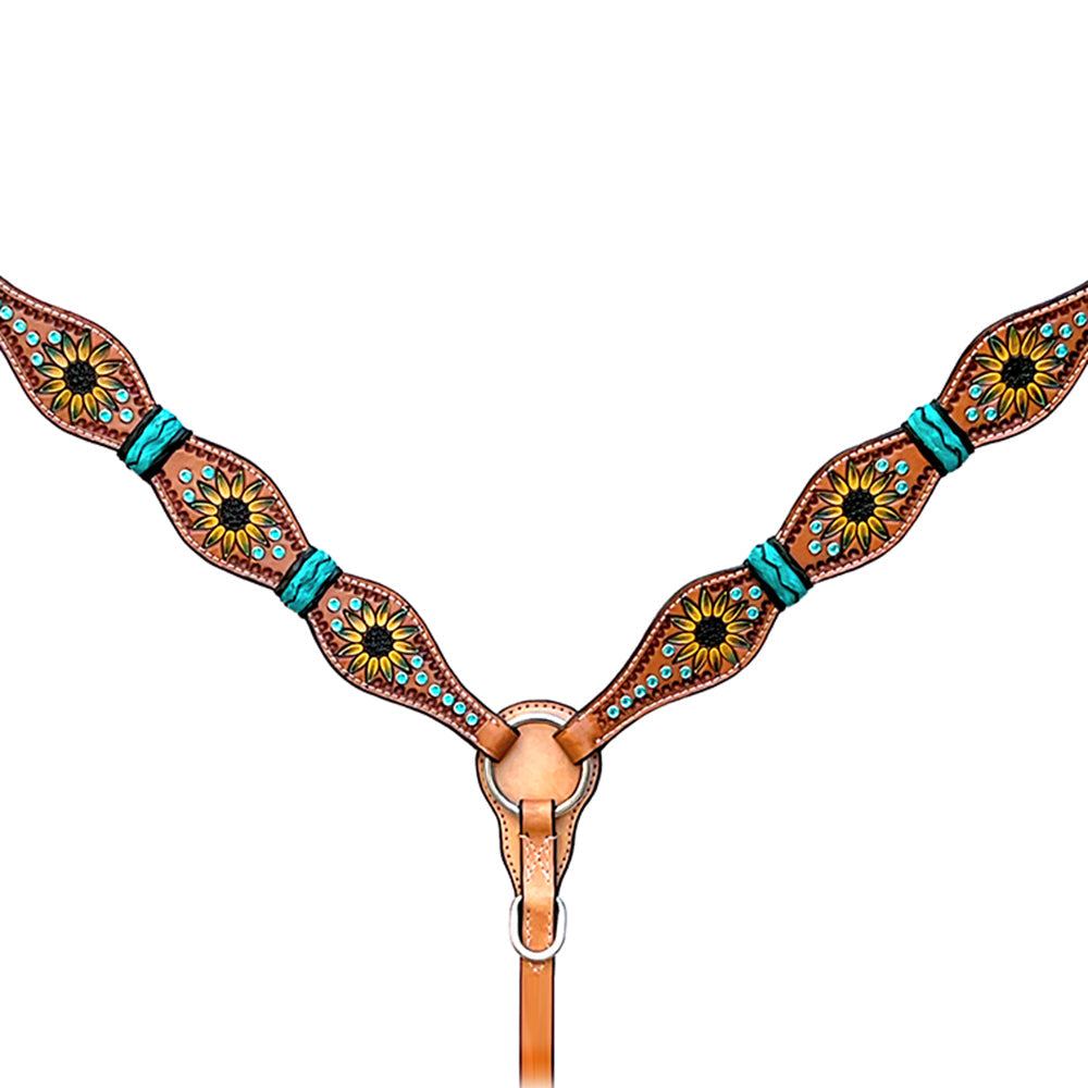Hilason Western Horse Breast Collar Rawhide Braided American Leather Sunflower
