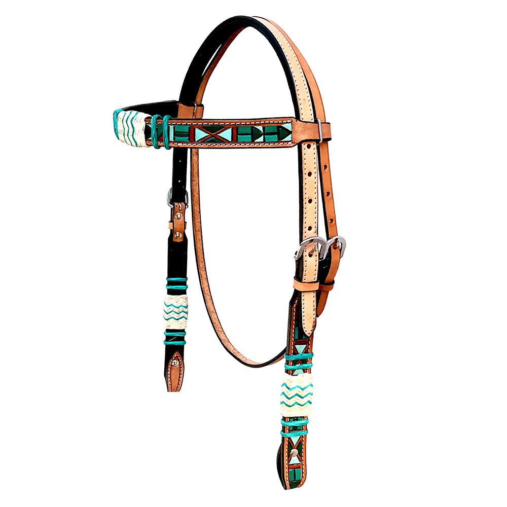 Hilason Western Horse Headstall Rawhide Braided American Leather Tan