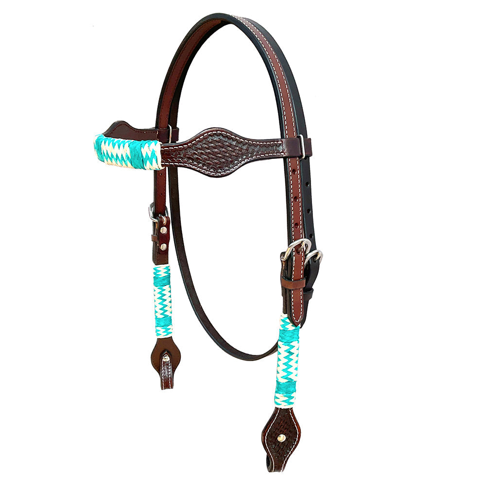 HILASON Western Horse Headstall Rawhide Braided American Leather Brown | Leather Headstall | Leather Breast Collar | Tack Set for Horses