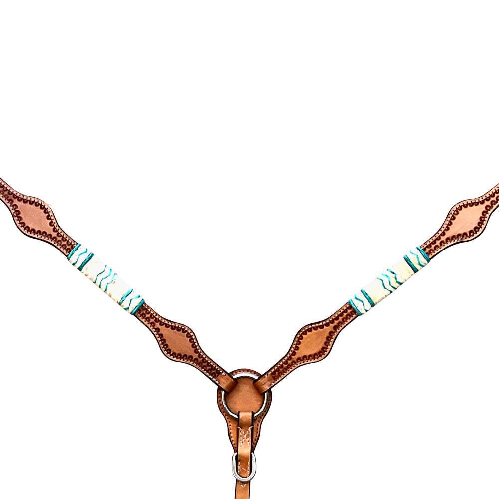 Hilason Western Horse Breast Collar Rawhide Braided American Leather Tan