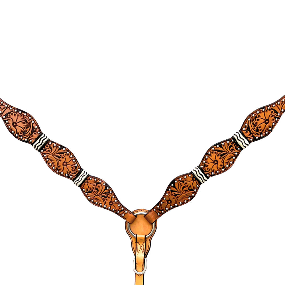 Hilason Western Horse Breast Collar Floral Rawhide Braided American Leather Tan