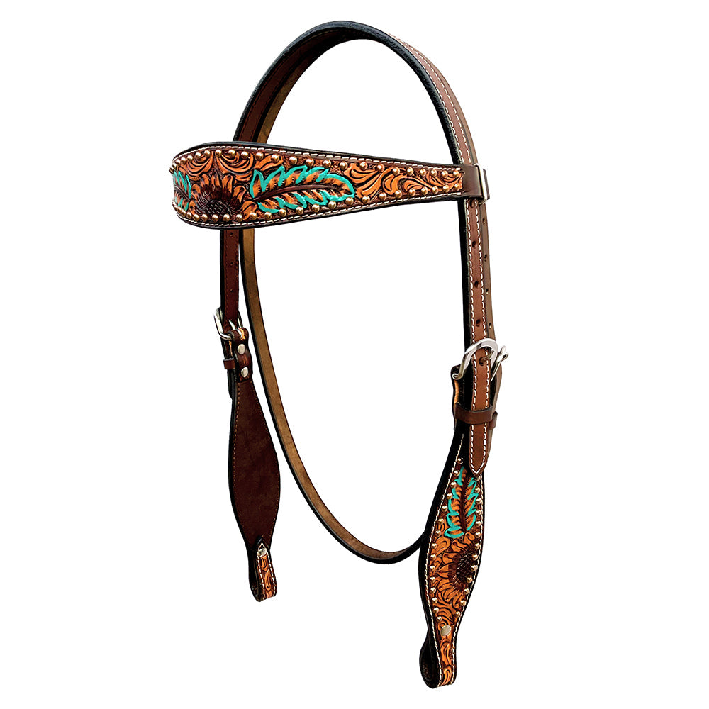 Bar H Equine Genuine Western American Leather Horse Premium Headstall & Breast Collar Set