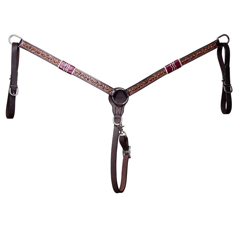 BAR H EQUINE Horse Hand Carved Breast Collar Headstall Genuine Leather Brown