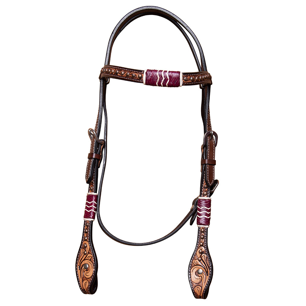 BAR H EQUINE Horse Hand Carved Breast Collar Headstall Genuine Leather Brown