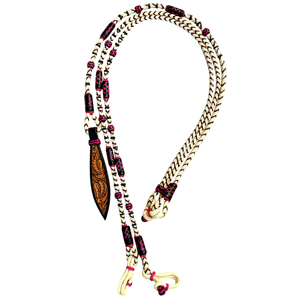 Hilason Western Rawhide Braided Leather Show Rommel Romel Romal Reins Horse