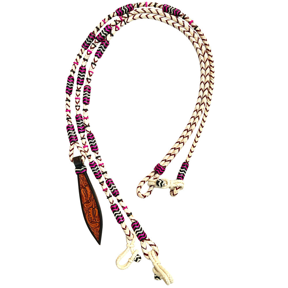 Hilason Western Rawhide Braided Leather Show Rommel Romel Romal Reins Horse