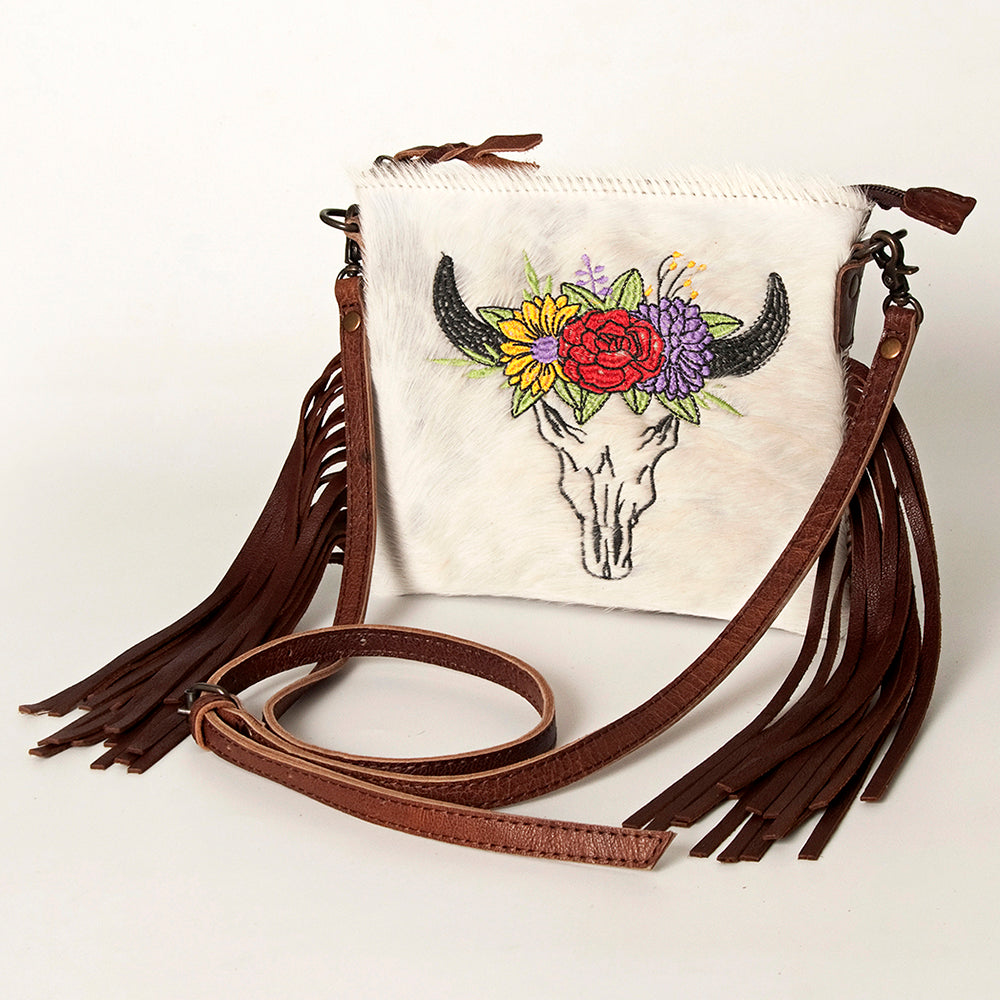 American Darling Western Small Crossbody Bag – Genuine Hair-On Cowhide Leather with Fringes, Adjustable Strap, Handcrafted in Texas
