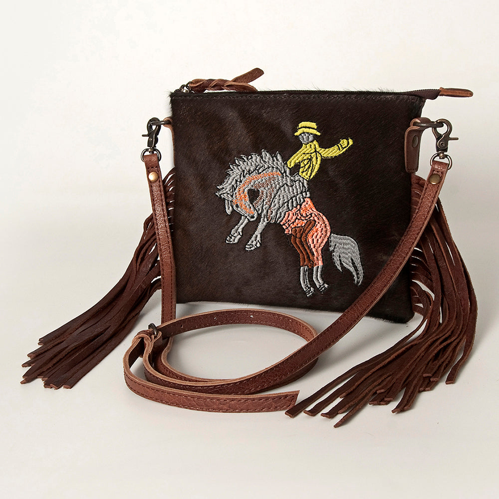 American Darling Western Small Crossbody Bag – Genuine Hair-On Cowhide Leather with Fringes, Adjustable Strap, Handcrafted in Texas